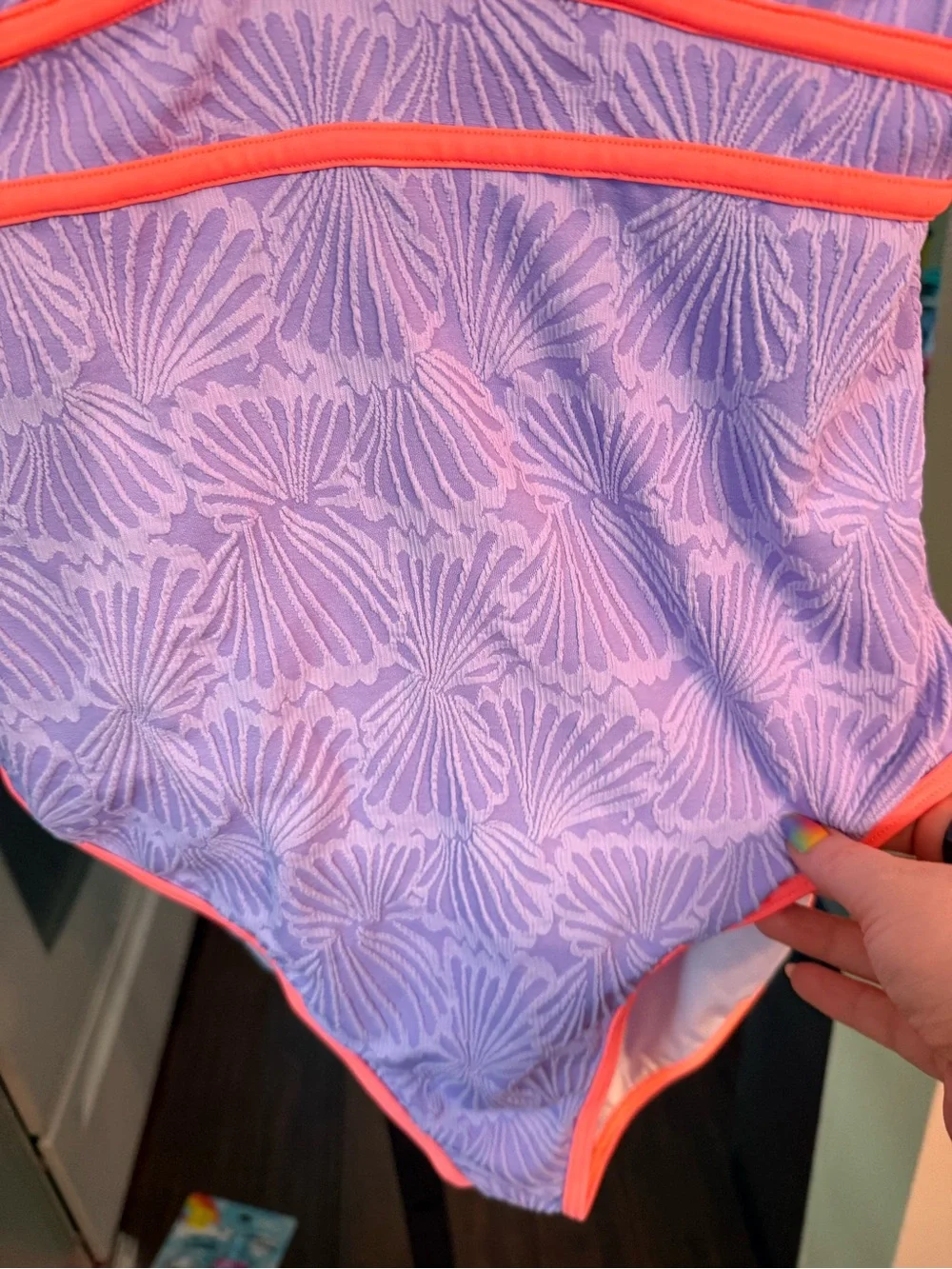 Popvil Color Block Clam Shell One Piece Swimsuit Purple, size XL NWT